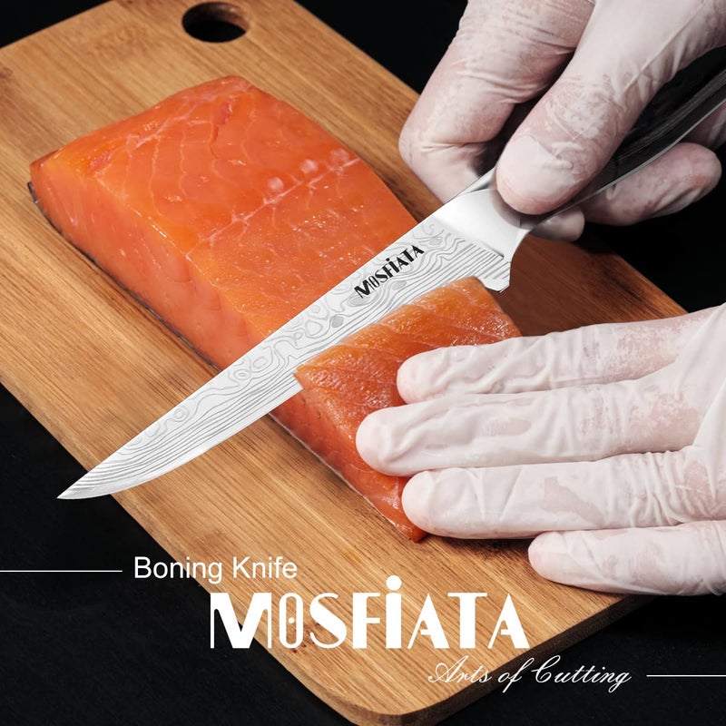 MOSFiATA 6" Boning Knife, Sharp Kitchen Cooking Knife with Finger Guard and Knife Sharpener, German High Carbon Stainless Steel EN1.4116 Chefâ€™s Knife with Micarta Handle and Gift Box - Image 2